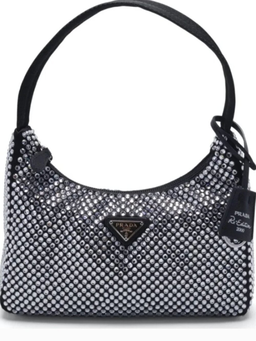 Prada Re-Edition 2000 Hobo Crystal Embellished Satin Mini